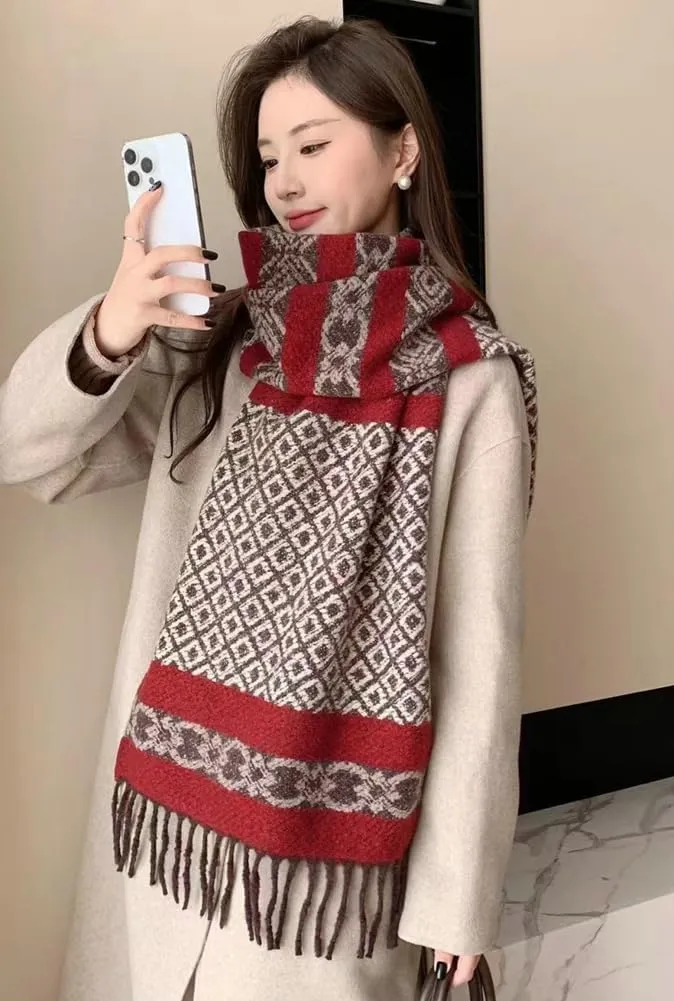 Winter Chunky Cashmere Blend Scarf Warm Cozy Shawl Oversized Shoulder Wrap Blanket Poncho Pashminas for Women Girls
