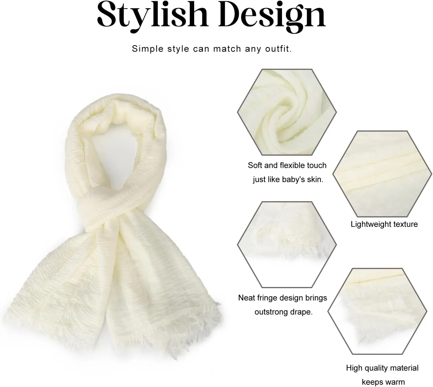 Women Scarf Shawl for All Season 3PCS Scarve Wrap Cotton Hemp Mixed Color