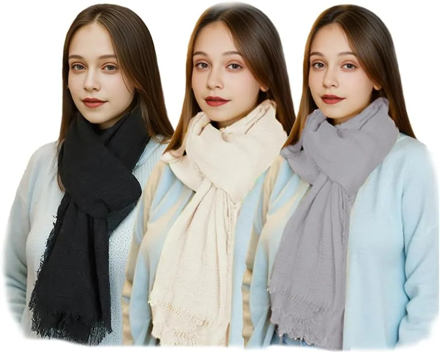 Women Scarf Shawl for All Season 3PCS Scarve Wrap Cotton Hemp Mixed Color