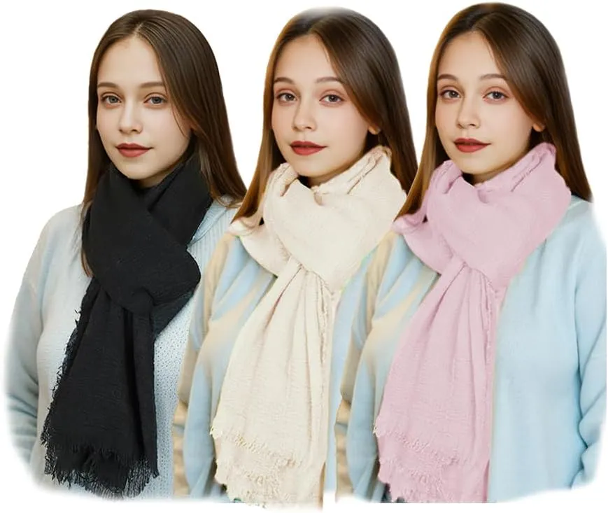 Women Scarf Shawl for All Season 3PCS Scarve Wrap Cotton Hemp Mixed Color