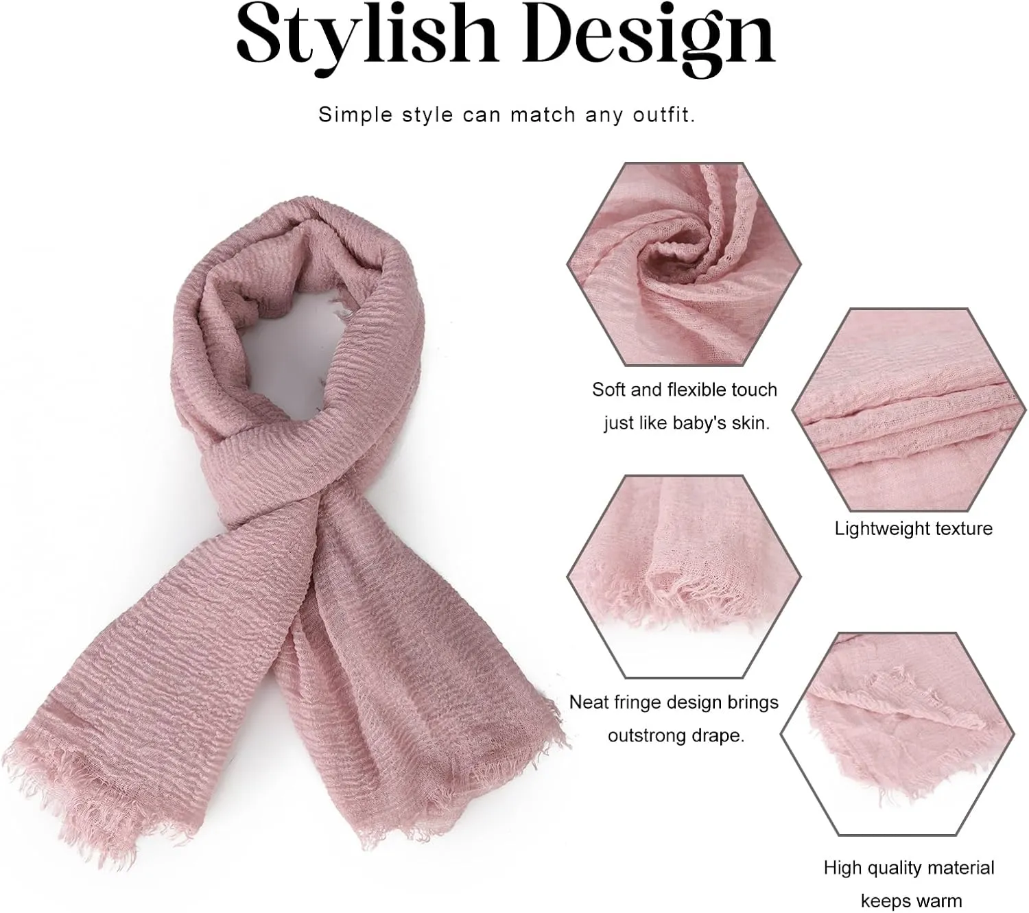 Women Scarf Shawl for All Season 3PCS Scarve Wrap Cotton Hemp Mixed Color